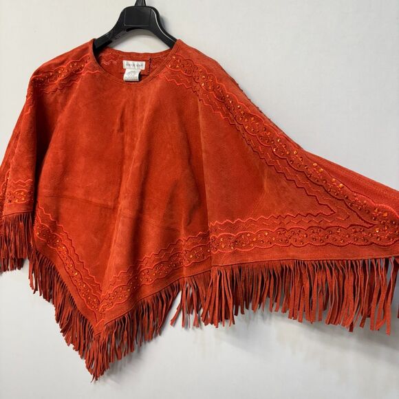 Vintage Newport News Suede Leather Poncho Western Cape SM Small Medium D052 -12 - Picture 11 of 16